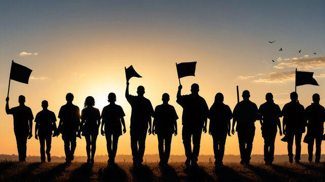 People waving flags, depicted with thick layers of paint to capture the vibrant colors and energetic movements. The scene emphasizes a sense of celebration and unity, Generative AI.