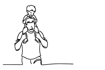 continuous one black line drawing father and son playing together and holding heart shape doodle father day concept vector on white background