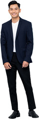Young handsome southeast Asian man wearing semi-formal suit smiling and looking at camera PNG file...