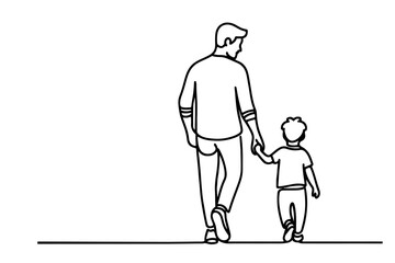 continuous one black line drawing father and son playing together and holding heart shape doodle father day concept vector on white background