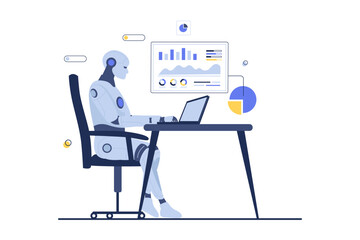 Artificial intelligence analyzes business. Flat vector illustration
