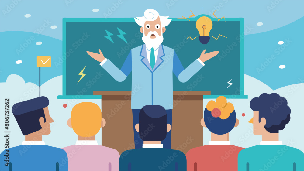 Aufkleber a professor giving a lecture his nerves and selfdoubt amplified by the anxiety amplification amplifi