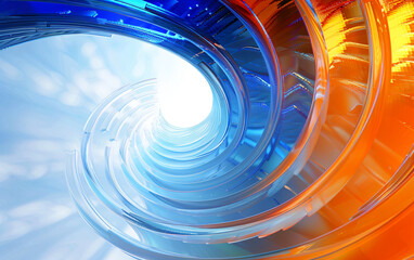 Dynamic digital art concept with swirling blue and orange hues