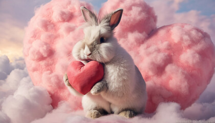Valentine's Day madness. Gray bunny, the perfect Valentine's Day gift. Generative AI.

