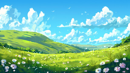 lawn, meadow, nature, landscape, illustration
