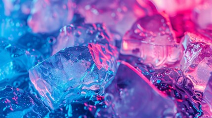Luminescent ice cubes bask in neon pink, blue, purple colors