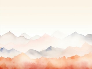 Peach tones watercolor mountain range on white background with copy space display products blank copyspace for design text photo website web banner 