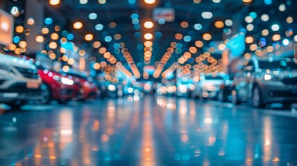 Abstract blur and defocused car in exhibition trade show expo background
