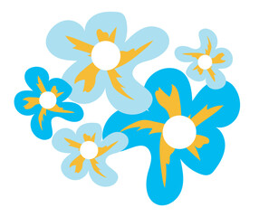 Blue daisy flower heads in flat design. Abstract blooming bouquet. Vector illustration isolated.