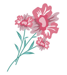 Abstract dahlia flowers in flat design. Blooming rose branches bouquet. Vector illustration isolated.