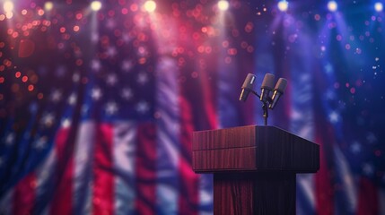 A moment captured the 2024 presidential candidate at a podium, with the American flag in the background  8K , high-resolution, ultra HD,up32K HD