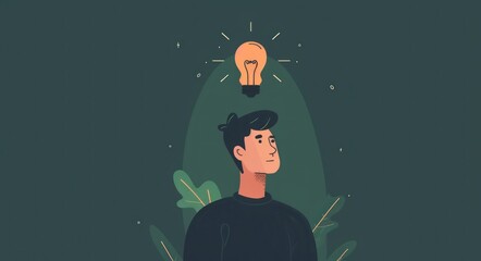 Silhouette of a Thinker with a Bright Light Bulb Idea - Generative AI