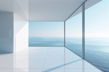 Empty hall of modern architectures by the lake 
