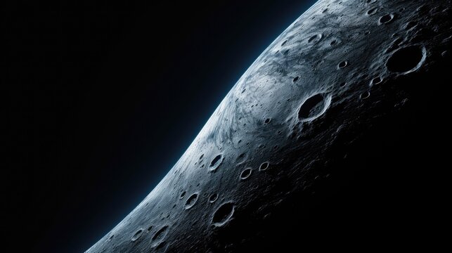 Ai-generated view of Moon. Planet in space with no water and greenery. Concept of the discovery of exoplanets and the search for life.