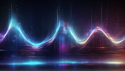 Frequency wave hologram background, vivid color, wallpaper, copy space background, made with AI generative