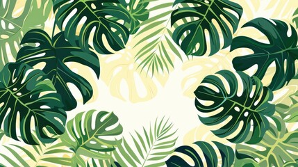 Minimal Tropical Green Palm Leaf Set Against A Backdrop Of Natural Beauty, Evoking A Sense Of Tranquility And Relaxation, Cartoon Background