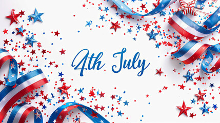 '4th July' amidst stars and stripes, a joyous celebration on white background
