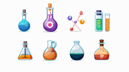 set of Science laboratory icons on white background. Chemistry icon vector Illustration. Design elements for brochure or website. Laboratory glassware. Science icons.