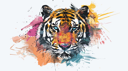 Color crayon silhouette face of female tigress animal