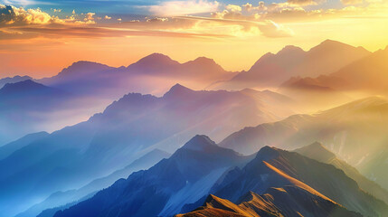 A picturesque mountain landscape during sunrise