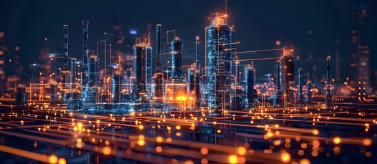 Fototapeta na wymiar Illuminated Cityscape Symbolizing Driven Global Supply Chain Optimization and Production Efficiency