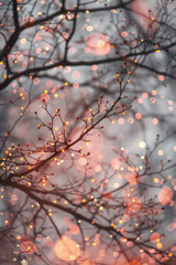 Beautiful fairy lights pattern with tree branches for background