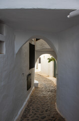 Binibeca Vell, picturesque and charming town in Menorca. Cobblestone streets, all whitewashed...