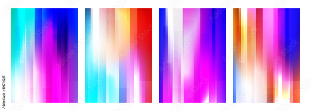 Aufkleber Defocused bright colored abstract backgrounds with vertical dynamic lines. Futuristic blurred vibrant color gradients for creative graphic design. Vector illustration.