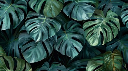 Nature Layout With Creative Tropical Green Leaves, Cartoon Background