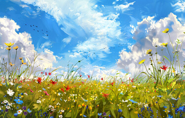 Idyllic summer meadow under a blue sky