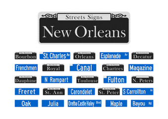 New Orleans famous streets signs collection in vector