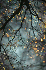 Beautiful fairy lights pattern with tree branches for background
