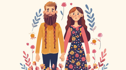 Colorful caricature thin couple of bearded man 