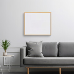 Simple yet stylish frame mockup on a white wall, complemented by a sparse Scandinavian-style interior.