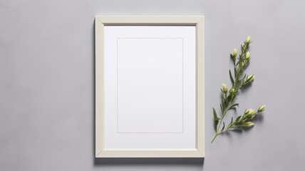 Elegant frame mockup in a minimalist setting, on a clean white wall, emphasizing space and simplicity,