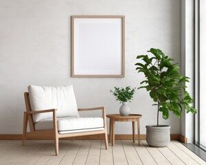 Modern frame mockup in a bright, minimalist interior, set against a wall with a subtle texture,