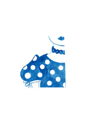 Vintage woman portrait, great design for any purpose. Flat illustration. Blue silhouette watercolor. Isolated torso. Lifestyle concept. Summer look