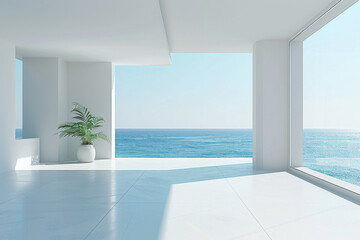 Empty hall of modern architectures by the lake 
