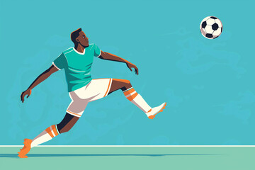 Fototapeta premium Digital art flat illustration of soccer players in action with the ball. Player run and hit the ball