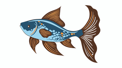 Colorful silhouette with sea fish blue and fins brown