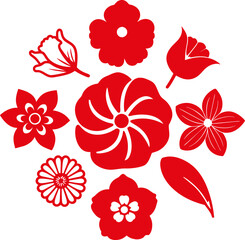 japanese red flower vector, oriental flower vector pattern