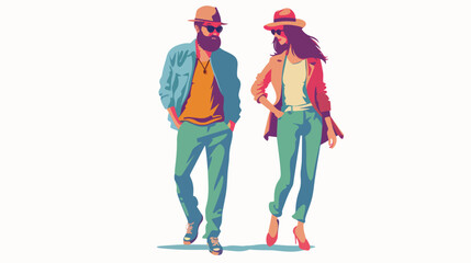 Couple colorful silhouette and both with hat and glas