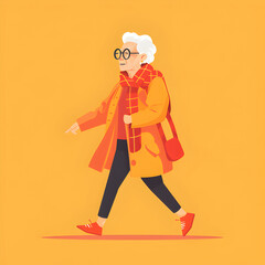Active old woman flat style illustration