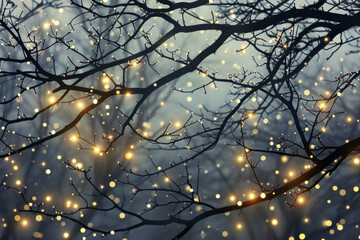 Beautiful fairy lights pattern with tree branches for background