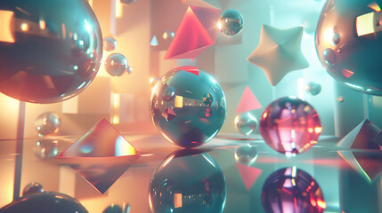 Dive into a visually stunning digital realm where an array of free vector realistic 3D shapes effortlessly float across a softly glowing, ethereal background