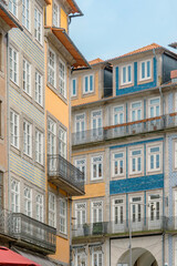Fototapeta premium Typical facade of a Portuguese apartment building in the historic center of Porto, Portugal, Europe.