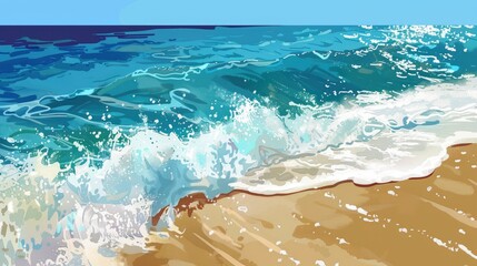 Soft Waves Of The Blue Ocean Lapping Against Sandy Shores, Offering A Soothing And Tranquil Scene, Cartoon Background