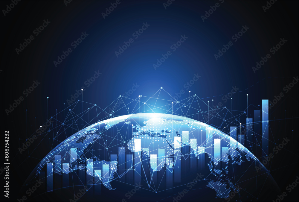 Aufkleber global network connection. world map point and line composition concept of global business. vector i