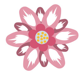 Fototapeta premium Abstract flower head in flat design. Pink and red blossom with geometry shapes. Vector illustration isolated.