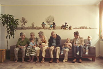 Photo timeline showing progression of Alzheimers over years, from happy family scenes to patients fading recognition - Powered by Adobe